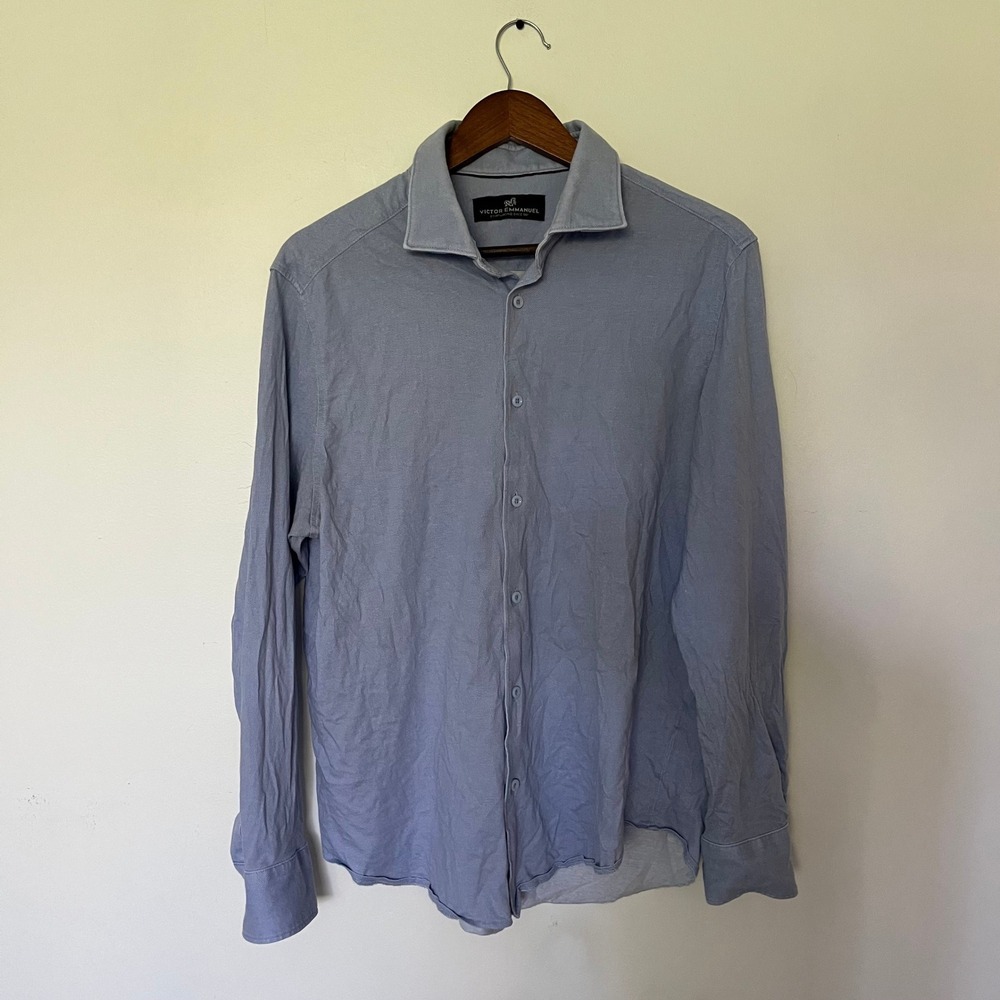 Victor Emmanuel Mens XL 17" 34-35" Light Blue Button Down Up Dress Shirt